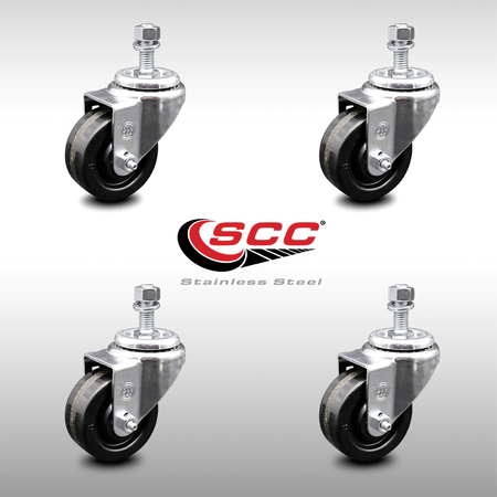 Service Caster 3.5 Inch SS Phenolic Wheel Swivel 10mm Threaded Stem Caster Set SCC SCC-SSTS20S3514-PHS-M1015-4